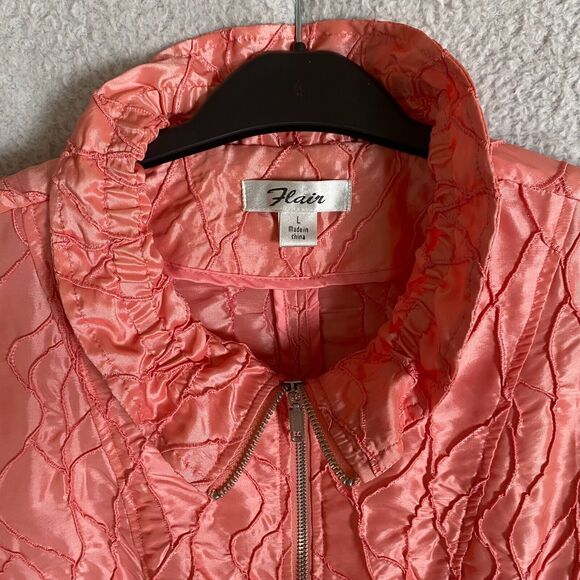 Flair Jacket‎ Women's Salmon Color Textured Full Zip Collared Size Large - Picture 3 of 11